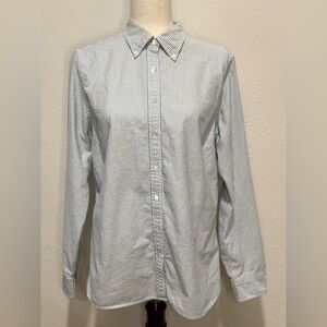 Land’s End blue and white pin stripe button down shirt. Size 12